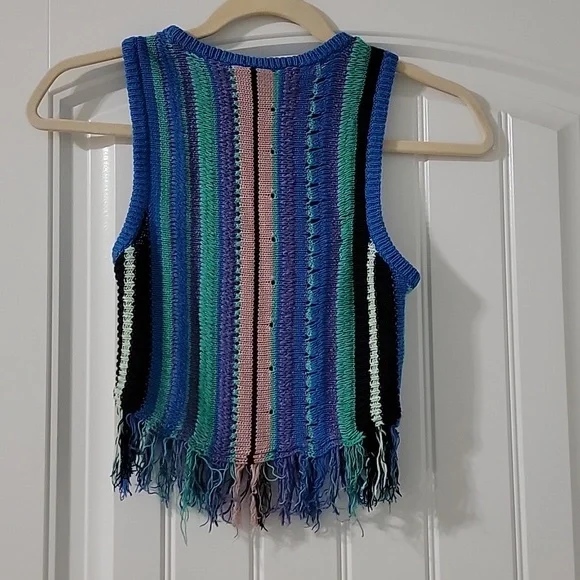 Urban Outfitters Striped Crochet Fringe Tank Sz XS EUC - Picture 4 of 4